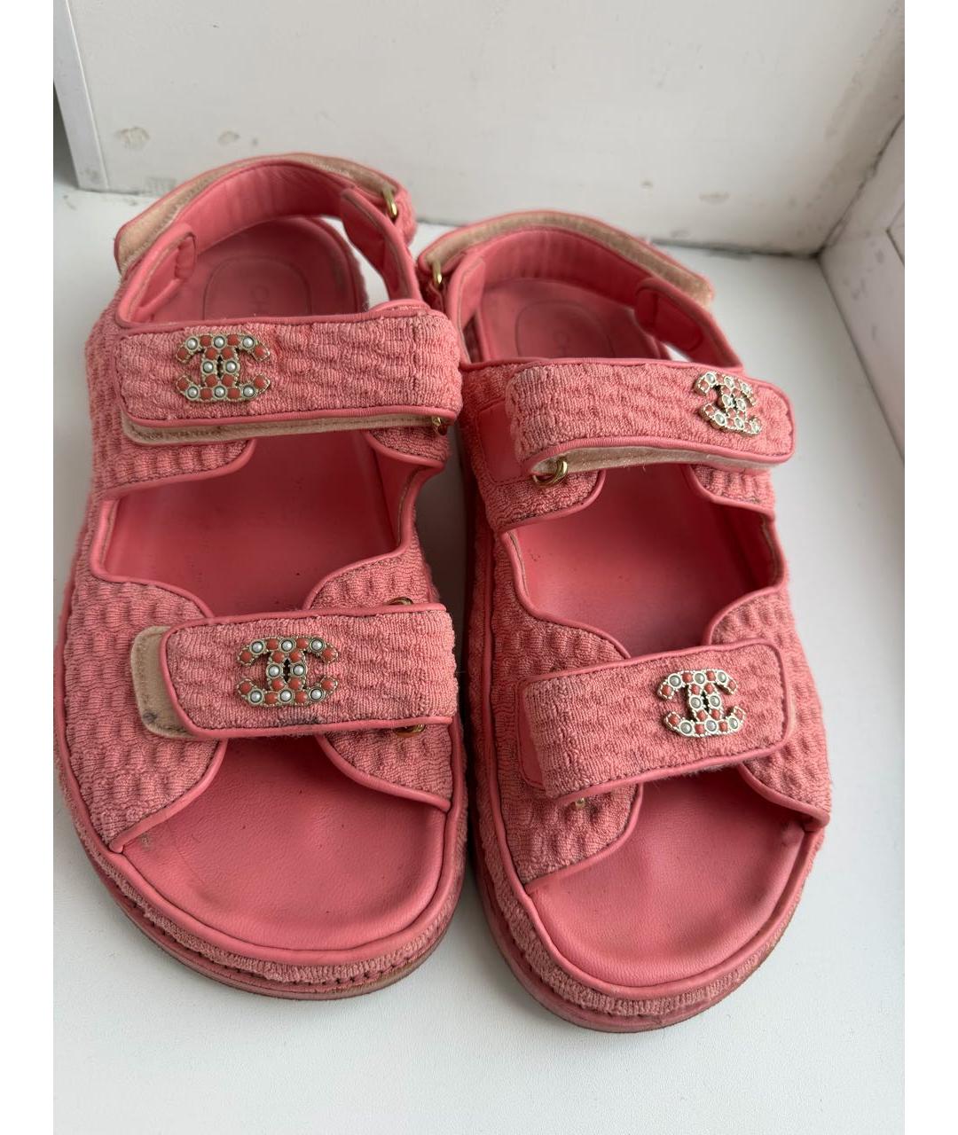 CHANEL Коралловые текстильные сандалии, фото 2