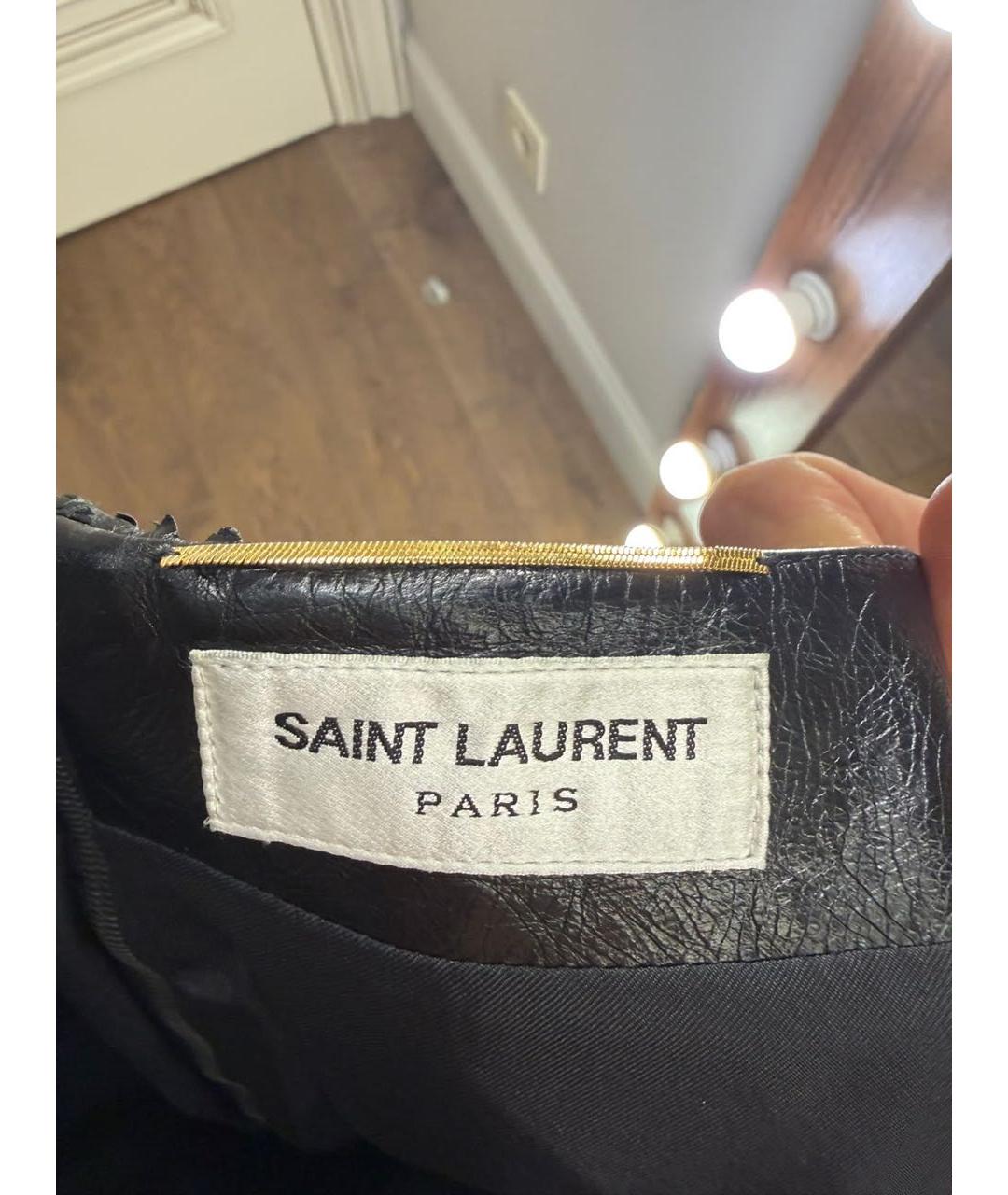 SAINT LAURENT Черная кожаная юбка мини, фото 2
