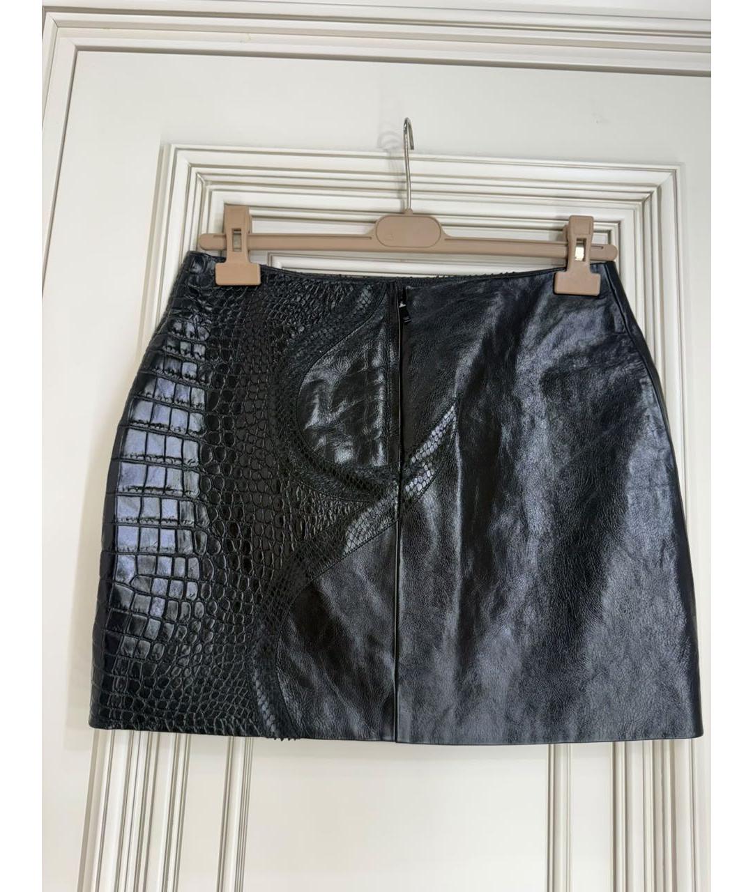 SAINT LAURENT Черная кожаная юбка мини, фото 4