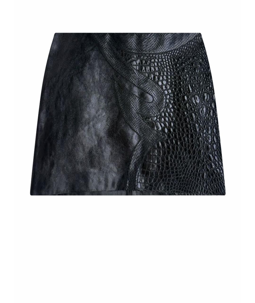 SAINT LAURENT Черная кожаная юбка мини, фото 9
