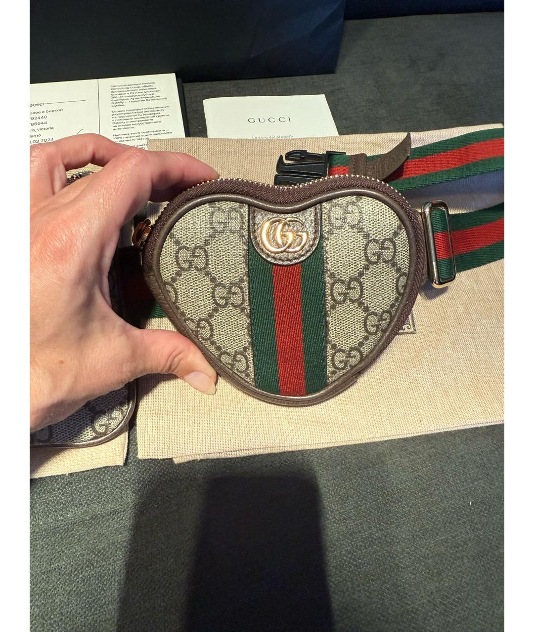 GUCCI Коричневая кожаная поясная сумка, фото 3
