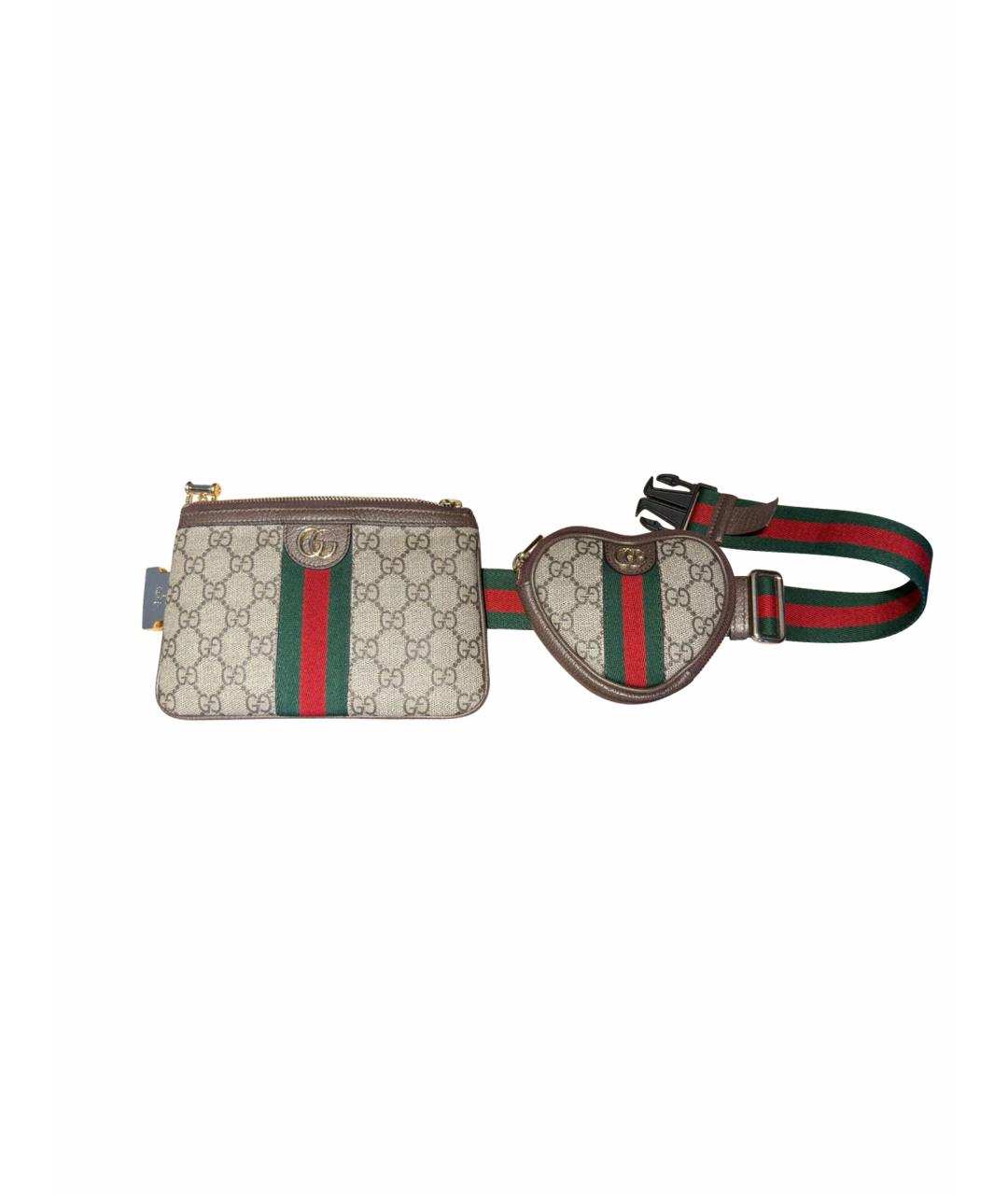 GUCCI Коричневая кожаная поясная сумка, фото 1