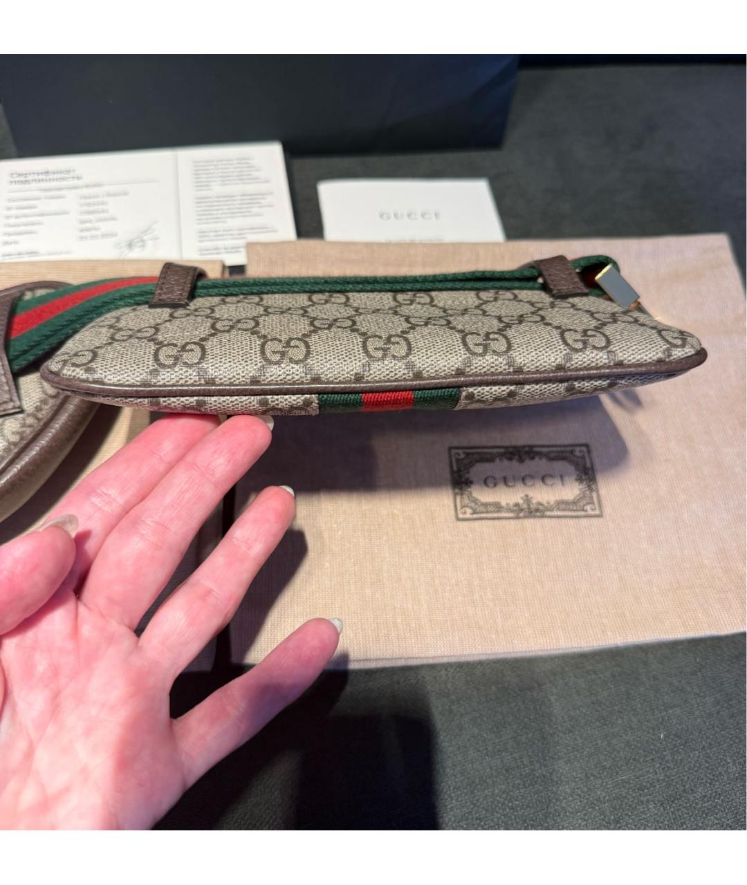 GUCCI Коричневая кожаная поясная сумка, фото 5