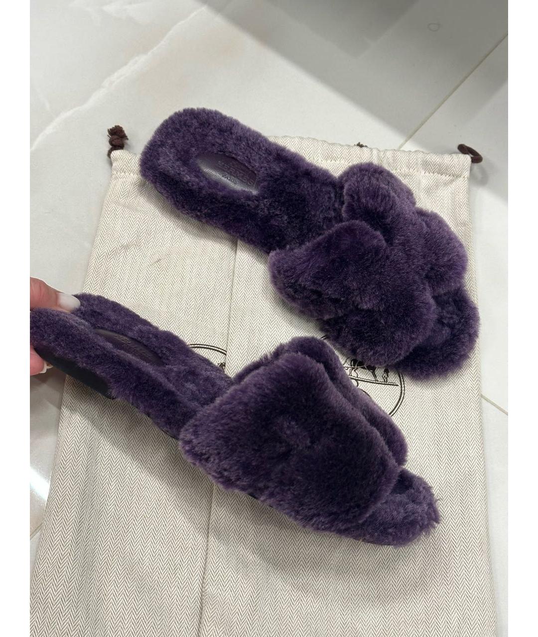HERMES Фиолетовые шлепанцы, фото 9