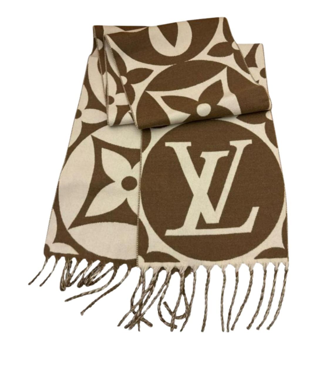 LOUIS VUITTON Коричневый шерстяной шарф, фото 1
