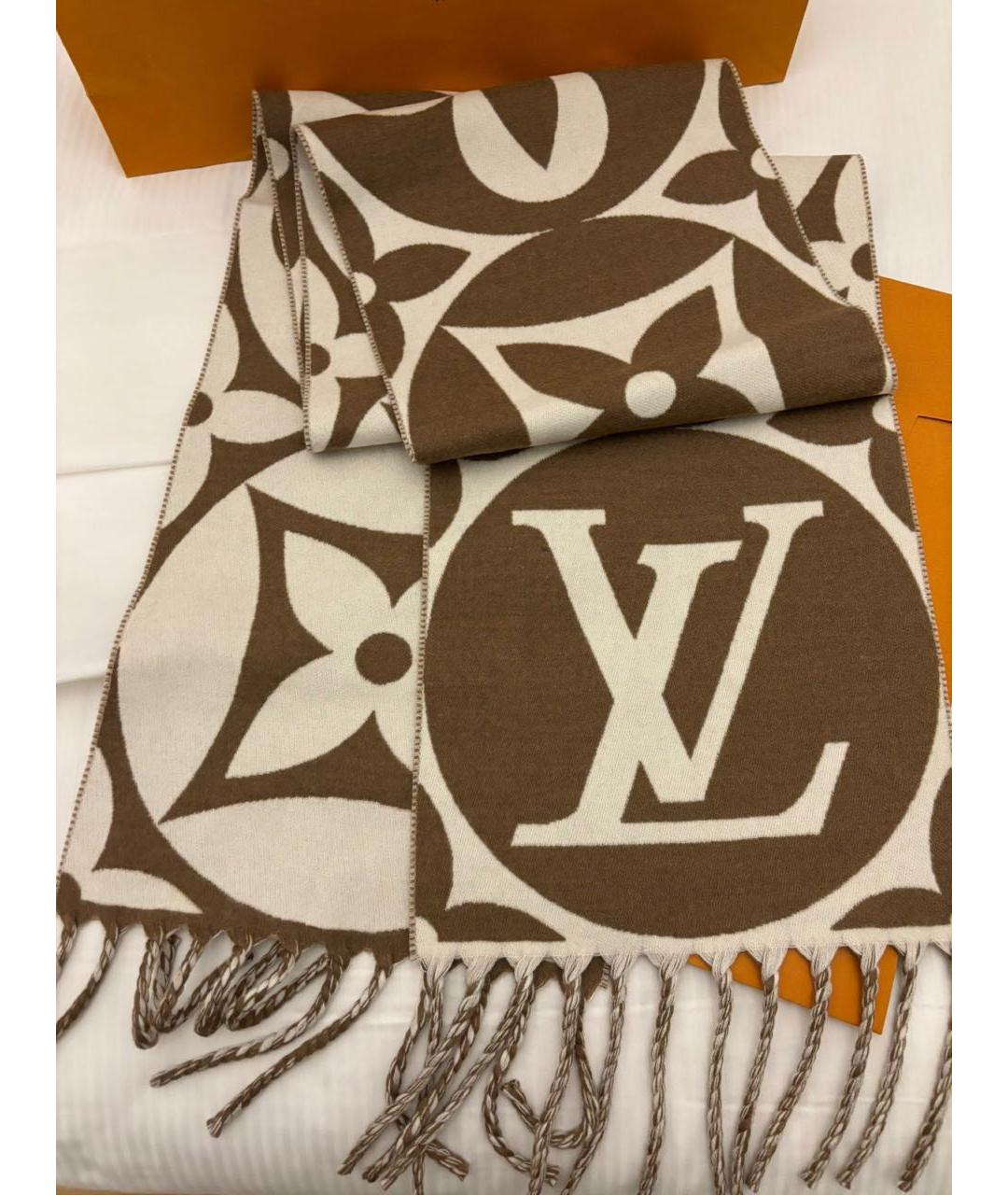 LOUIS VUITTON Коричневый шерстяной шарф, фото 5