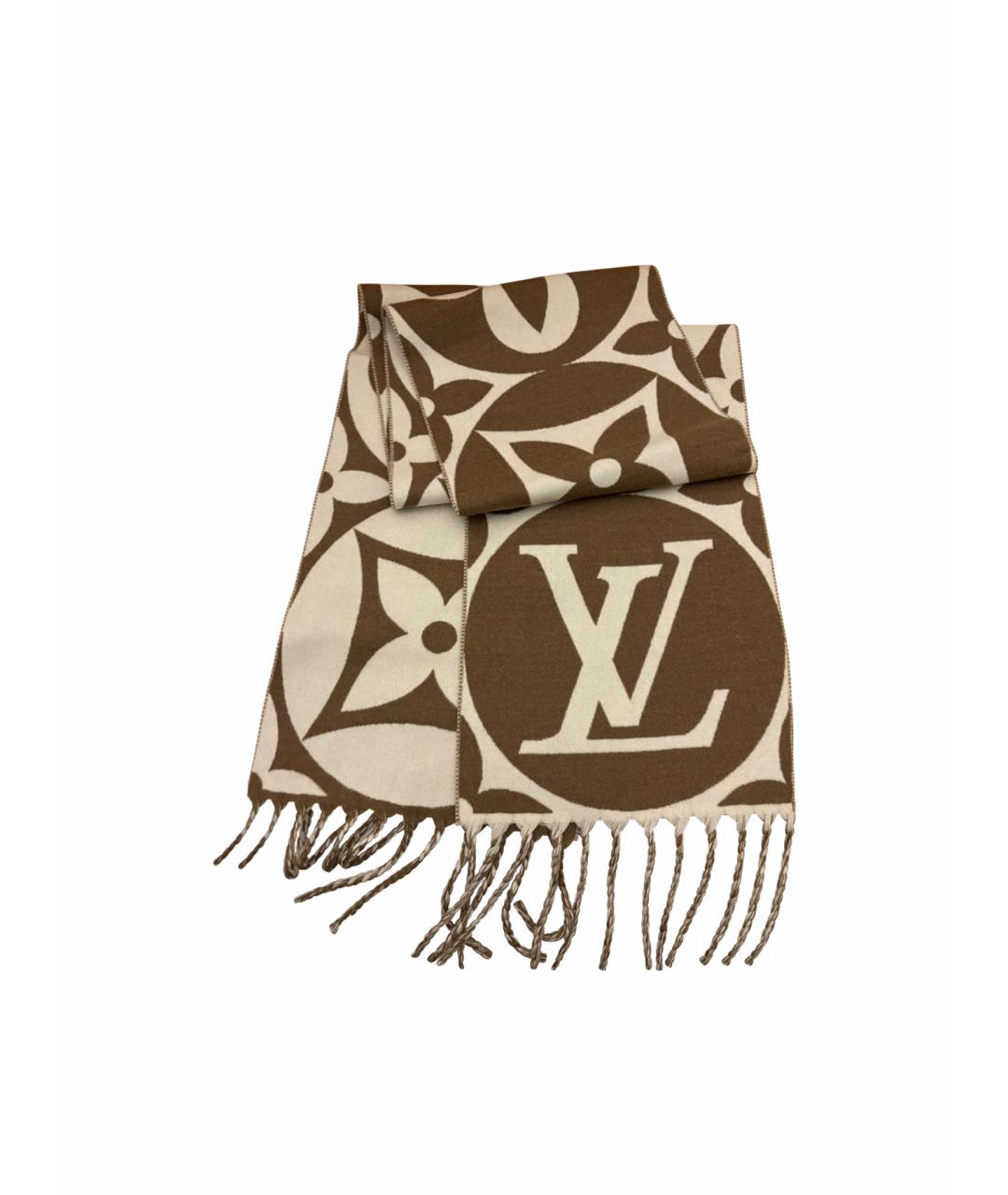 LOUIS VUITTON Коричневый шерстяной шарф, фото 6