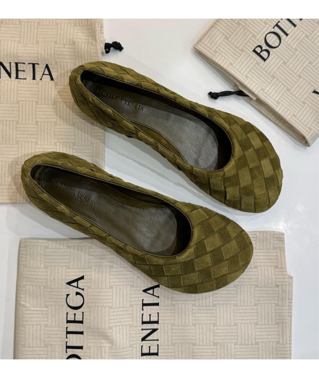 BOTTEGA VENETA Хаки замшевые балетки, фото 4