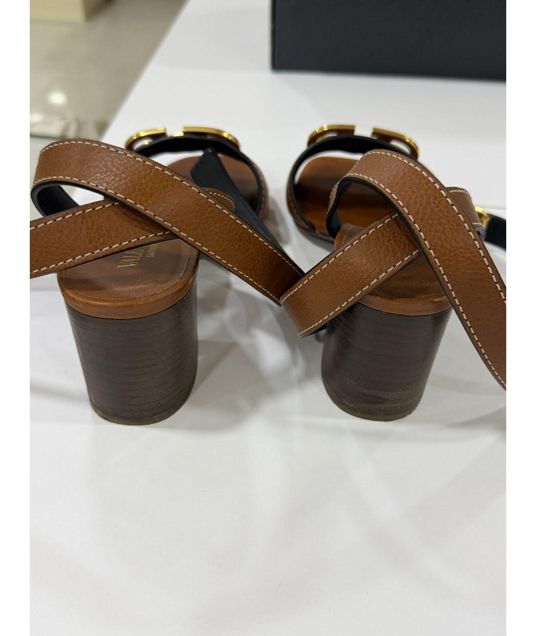 VALENTINO Коричневые кожаные босоножки, фото 4
