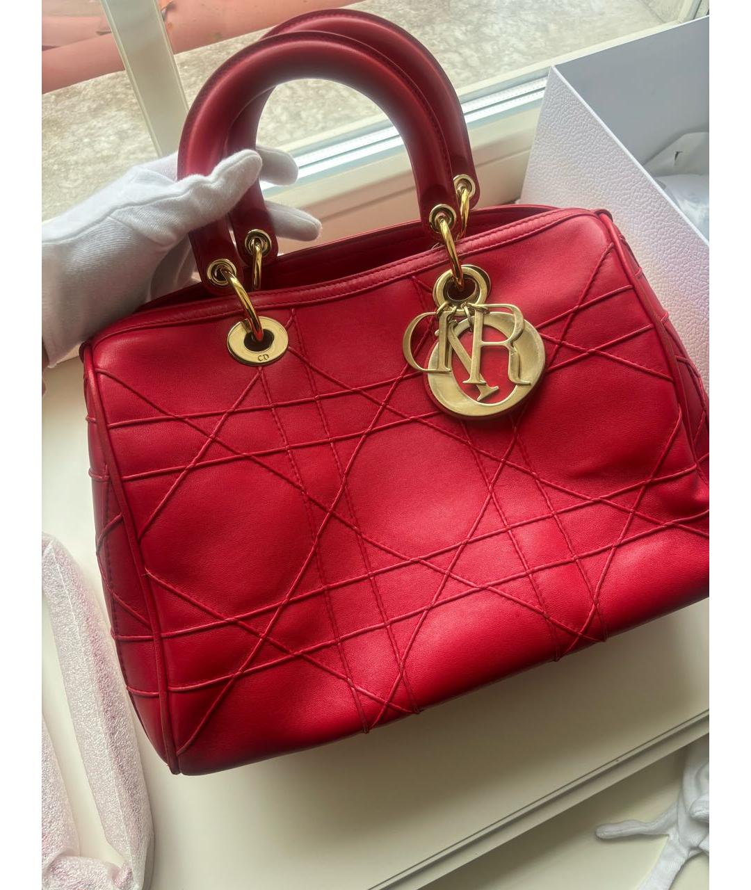 CHRISTIAN DIOR Красная кожаная сумка с короткими ручками, фото 5