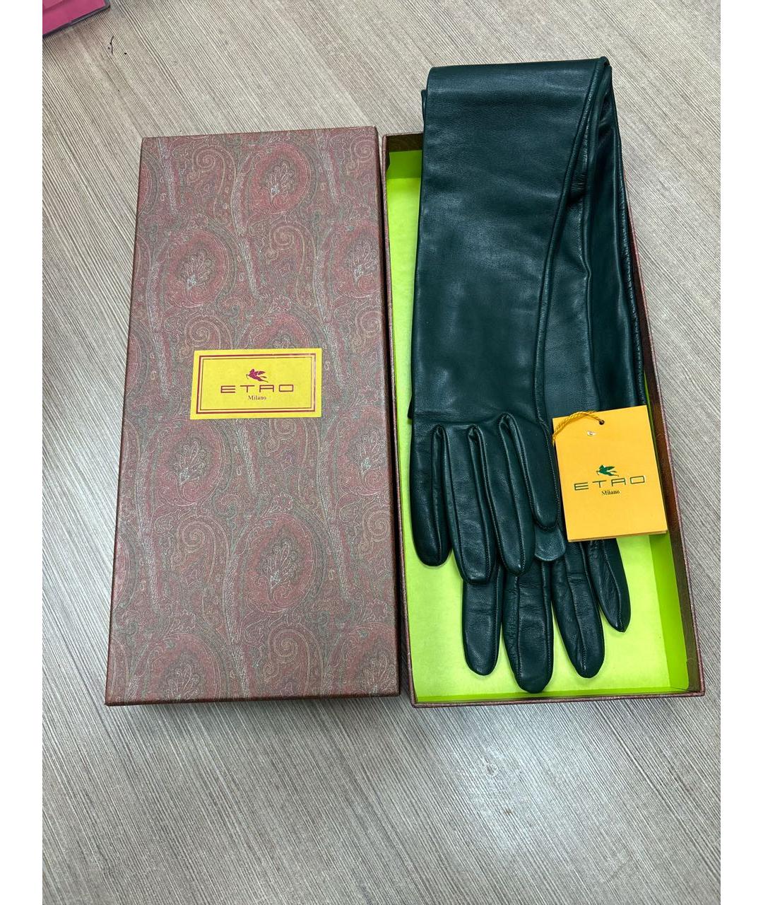 ETRO Зеленые кожаные перчатки, фото 4