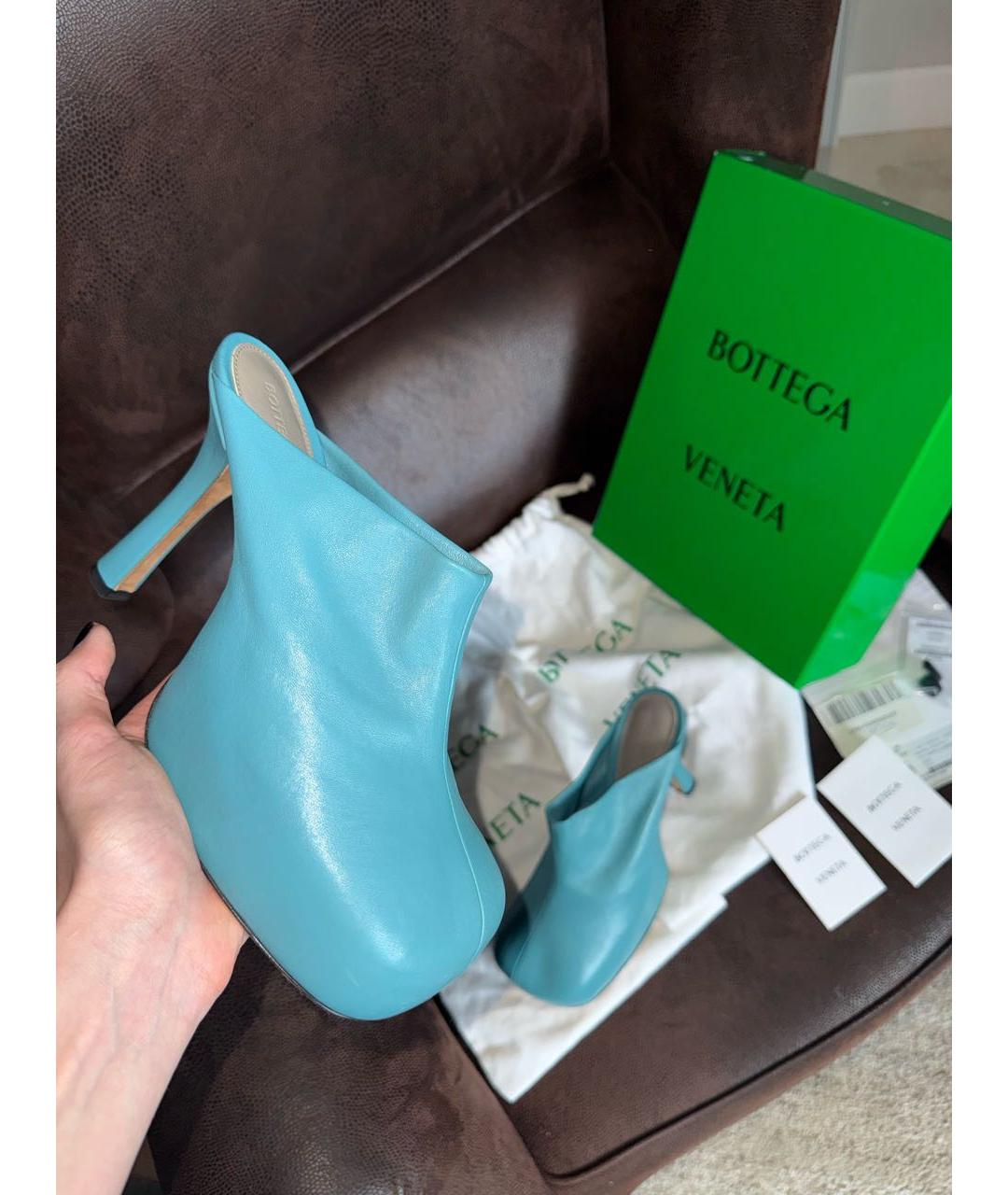 BOTTEGA VENETA Голубые кожаные мюли, фото 8