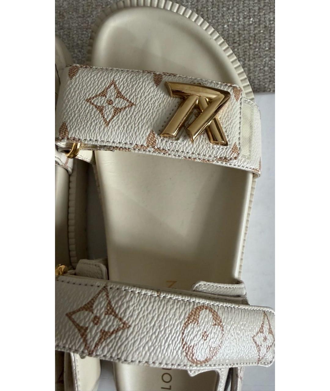 LOUIS VUITTON Бежевые кожаные сандалии, фото 6