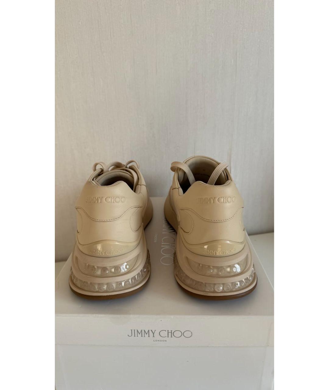 JIMMY CHOO Бежевые кожаные низкие кроссовки / кеды, фото 4