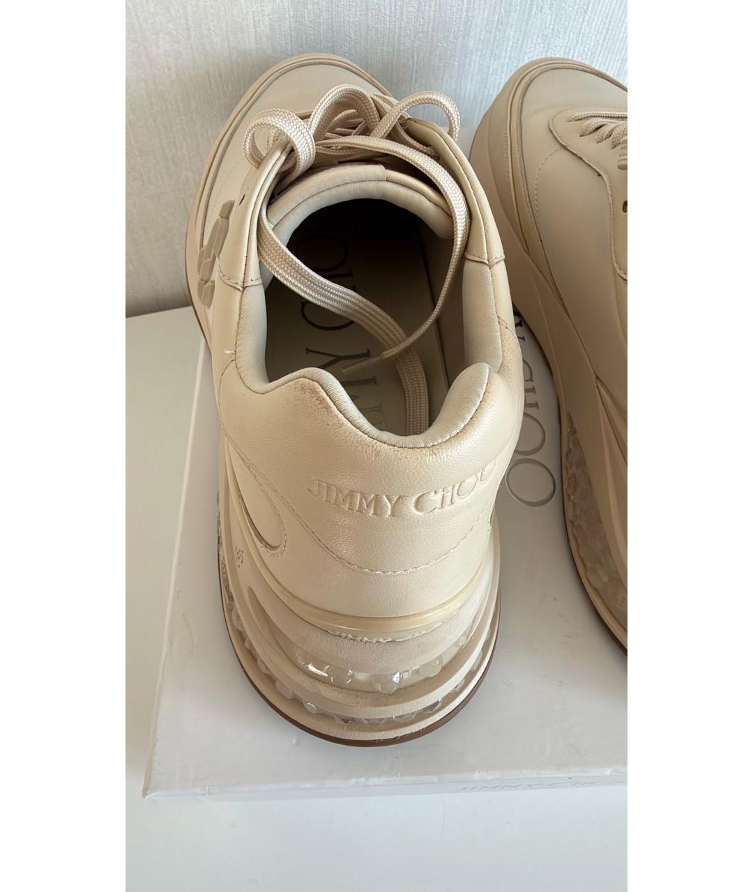 JIMMY CHOO Бежевые кожаные низкие кроссовки / кеды, фото 6
