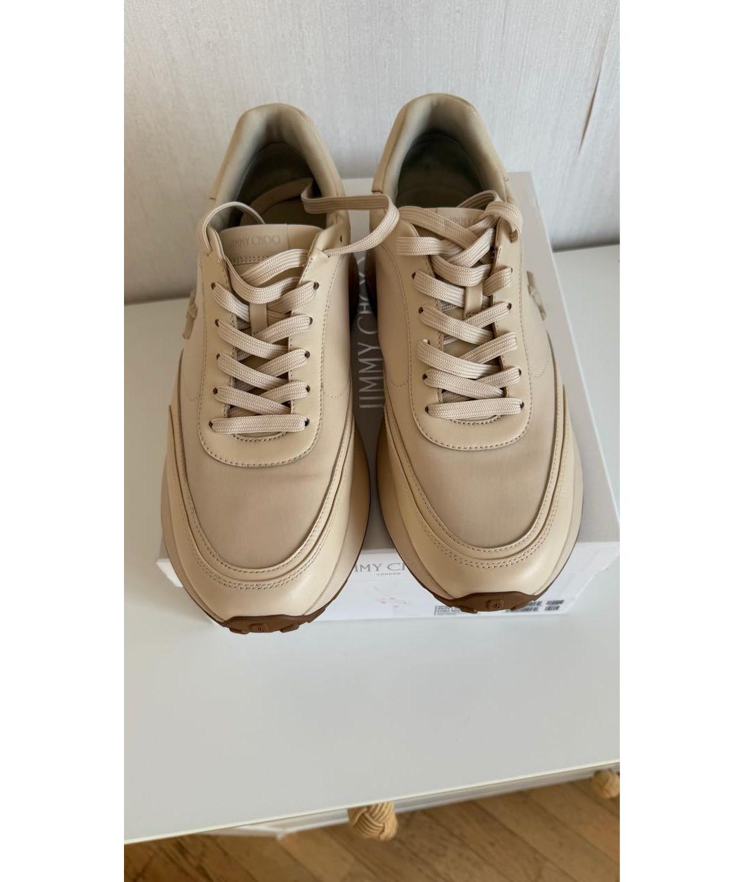 JIMMY CHOO Бежевые кожаные низкие кроссовки / кеды, фото 2