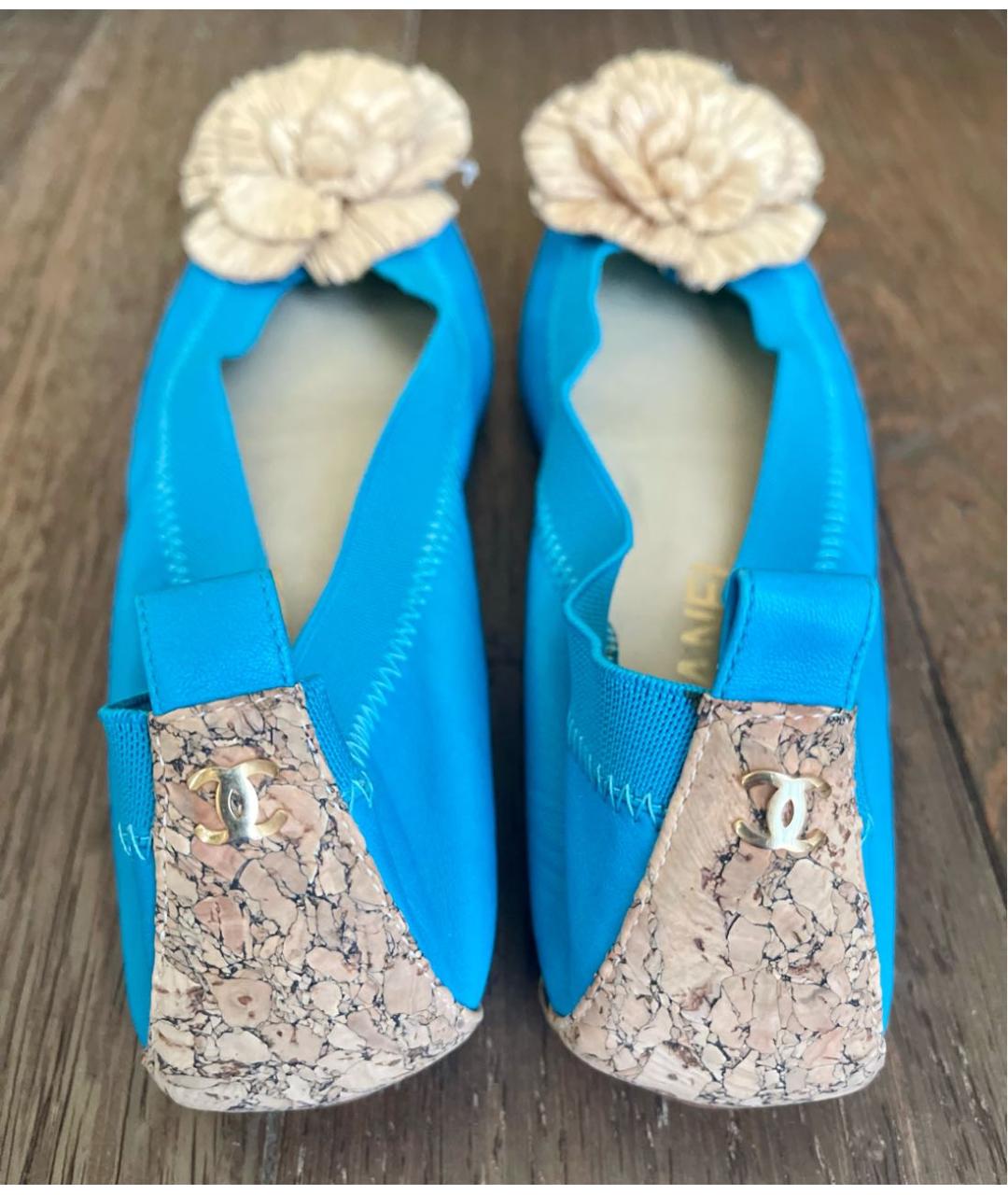 CHANEL Бирюзовые кожаные балетки, фото 4
