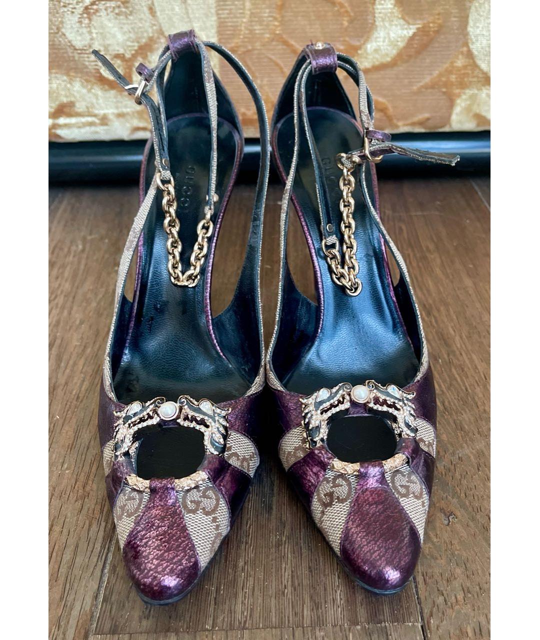 GUCCI Фиолетовые кожаные туфли, фото 2
