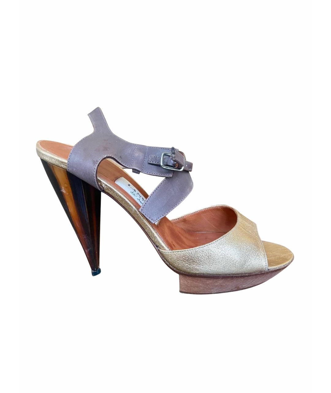 LANVIN Золотые кожаные босоножки, фото 1