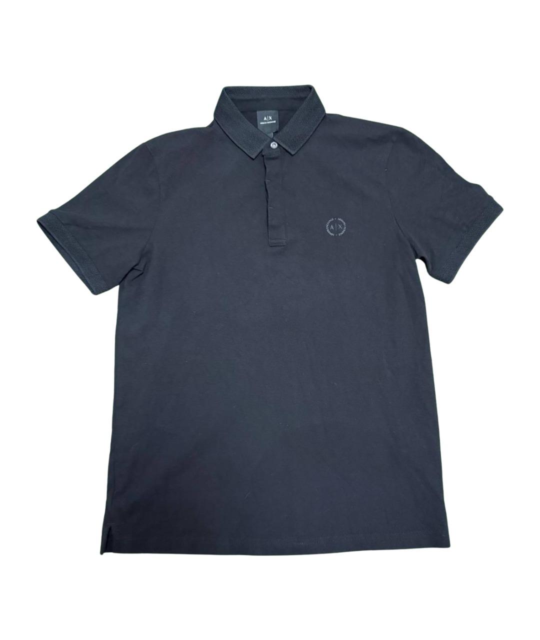 ARMANI EXCHANGE Черное хлопковое поло с коротким рукавом, фото 1