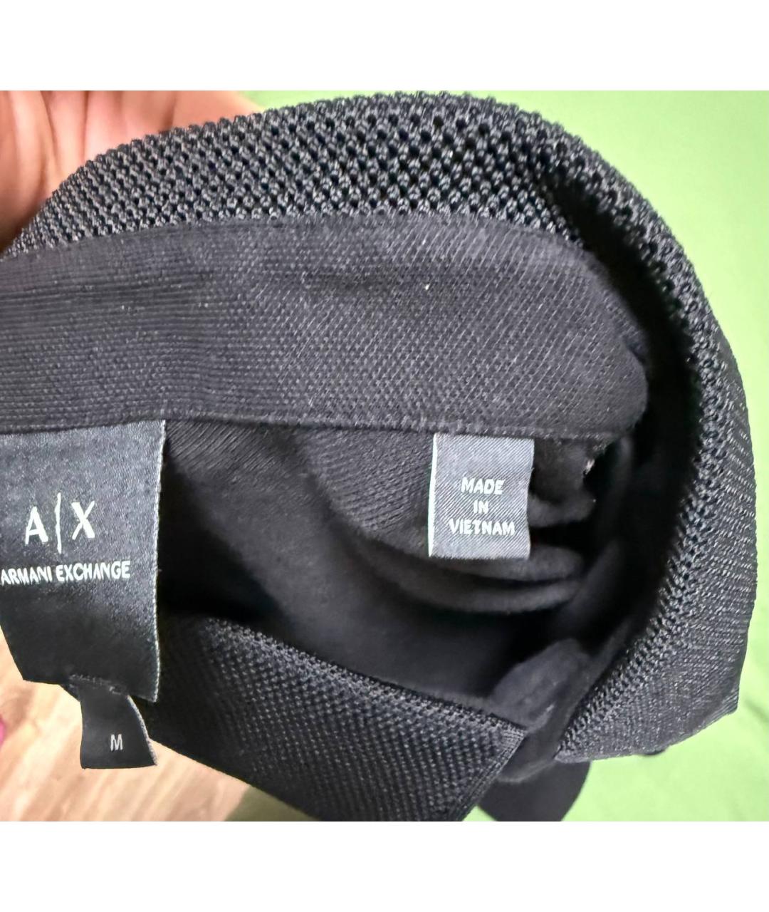 ARMANI EXCHANGE Черное хлопковое поло с коротким рукавом, фото 3