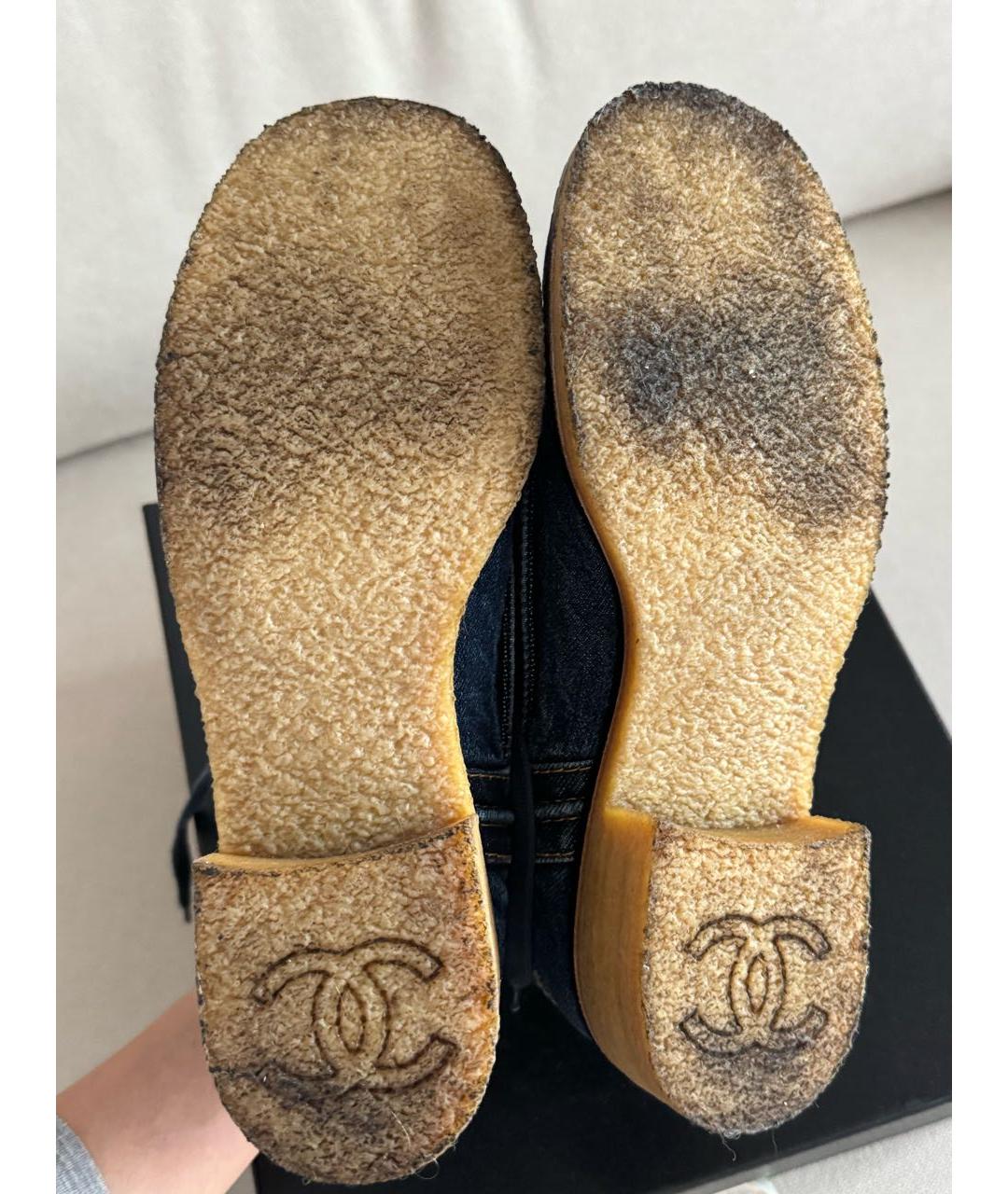 CHANEL Темно-синие кожаные ботинки, фото 6