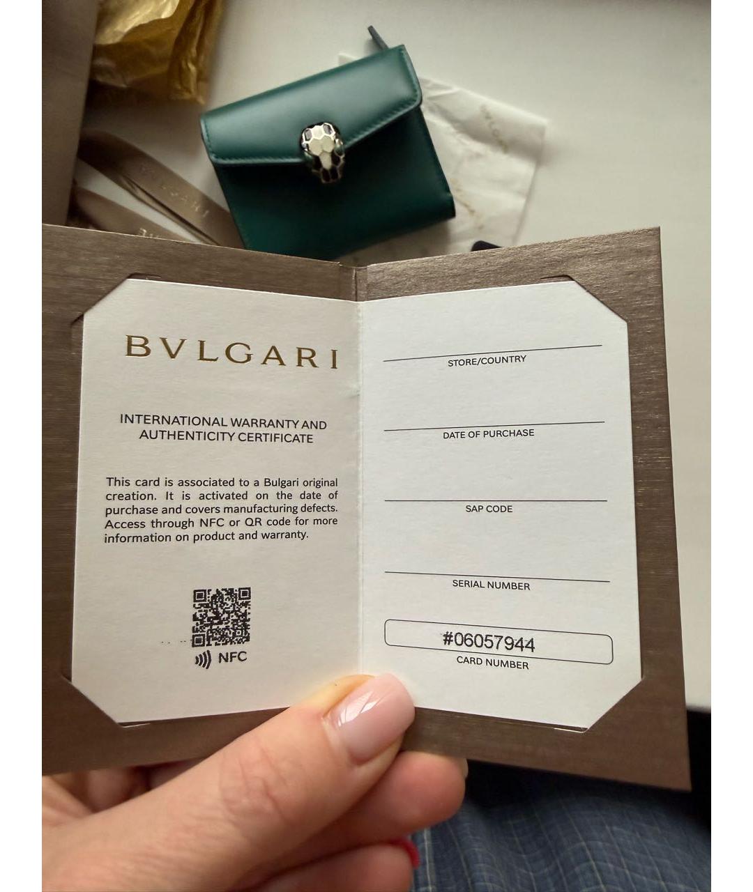 BVLGARI Зеленый кожаный кошелек, фото 7