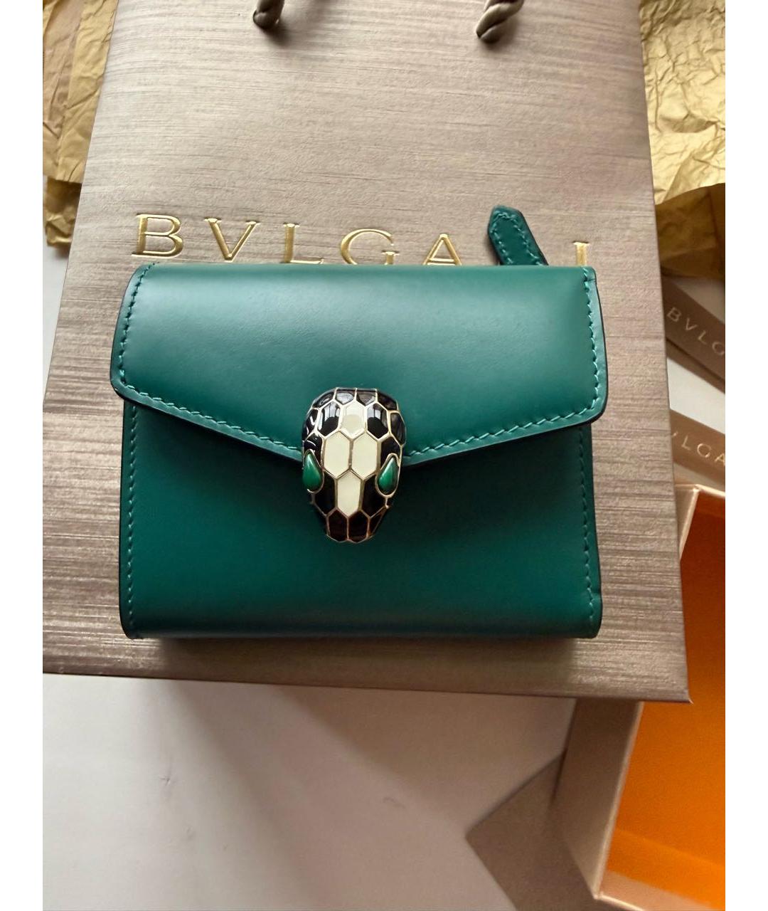 BVLGARI Зеленый кожаный кошелек, фото 2