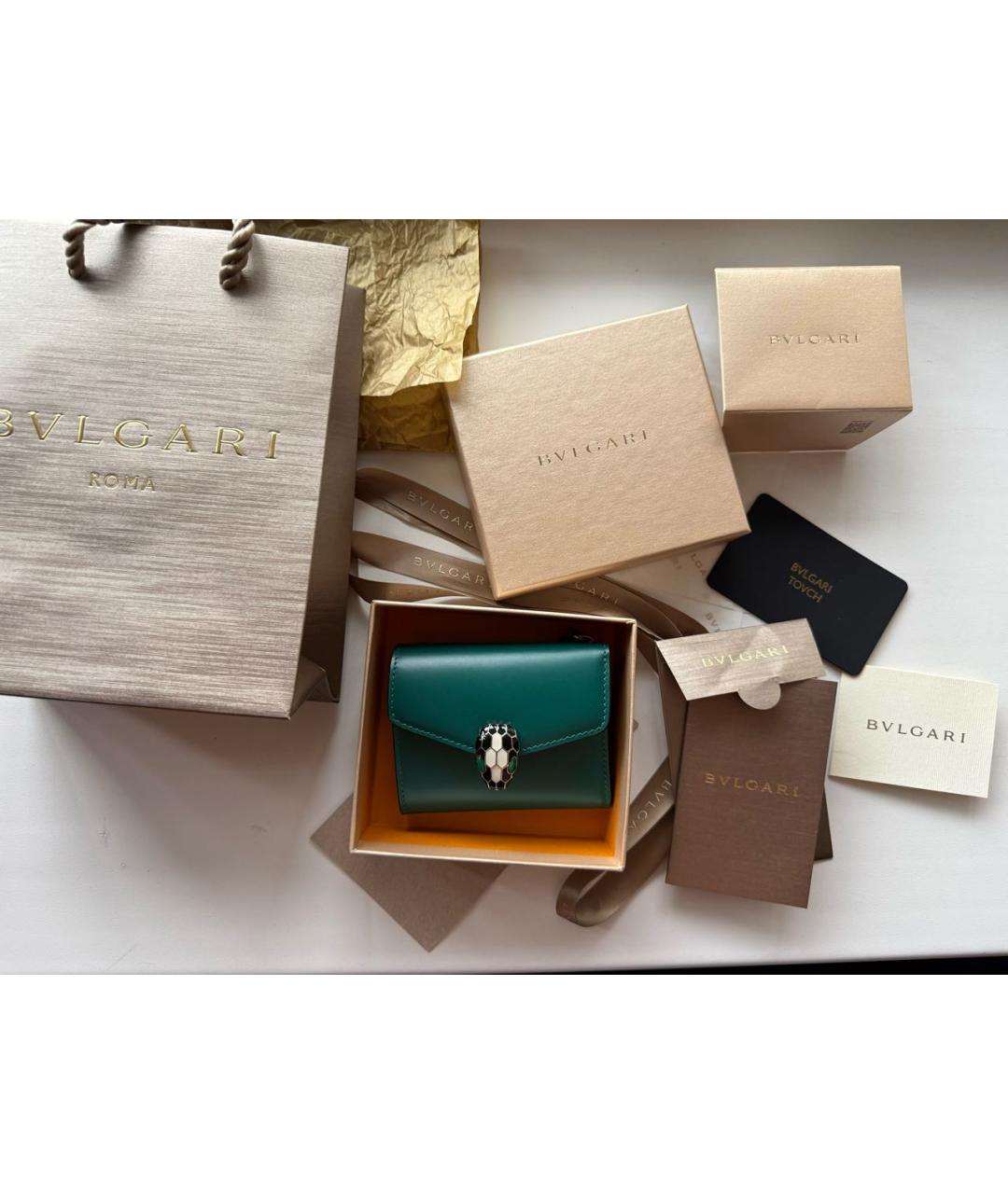 BVLGARI Зеленый кожаный кошелек, фото 5