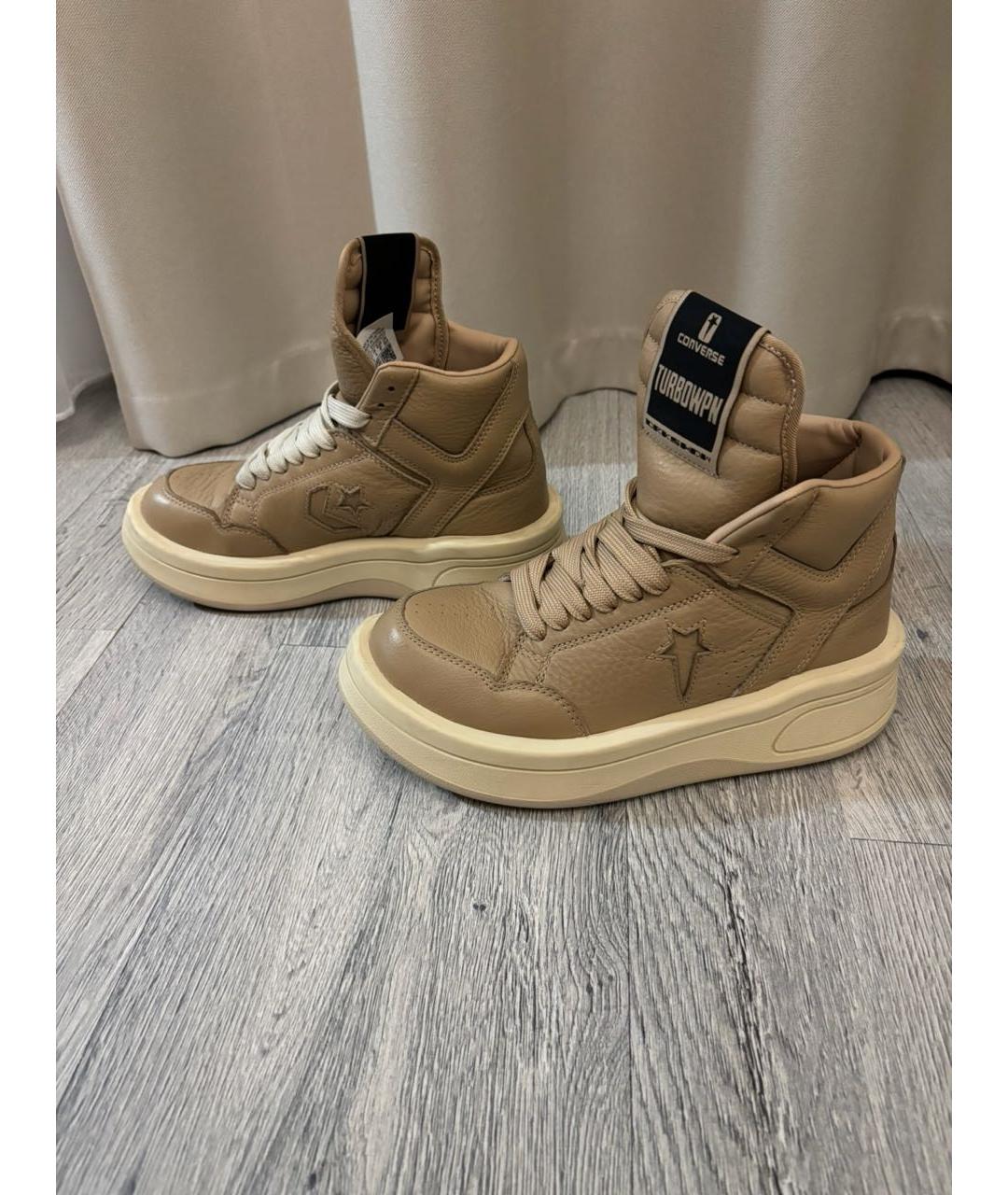 RICK OWENS Бежевые кожаные кеды, фото 3