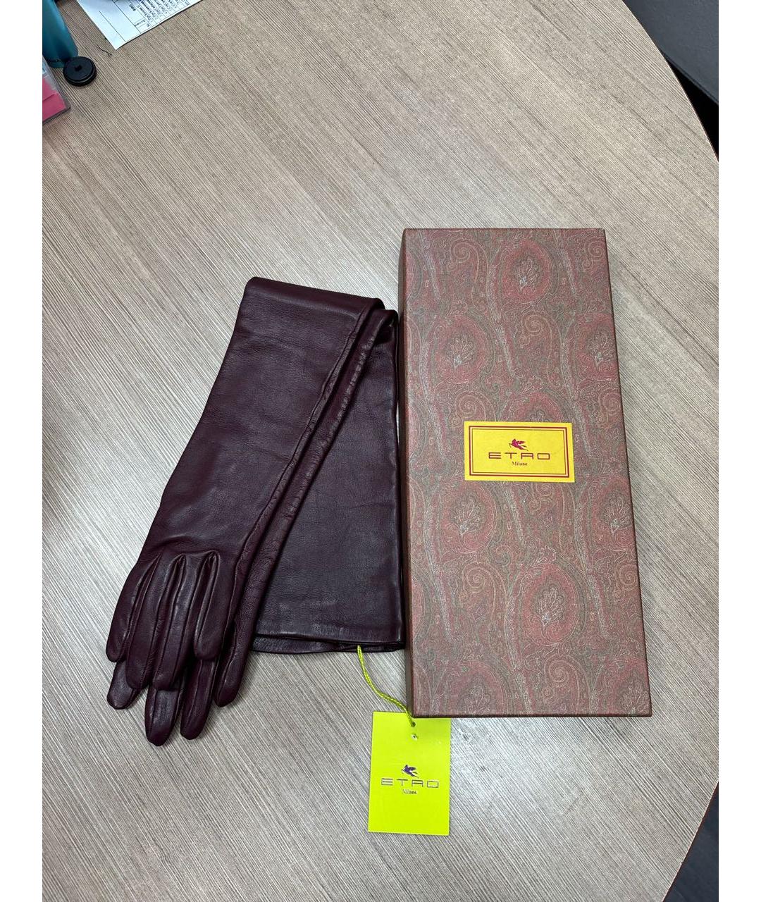 ETRO Бордовые кожаные перчатки, фото 3