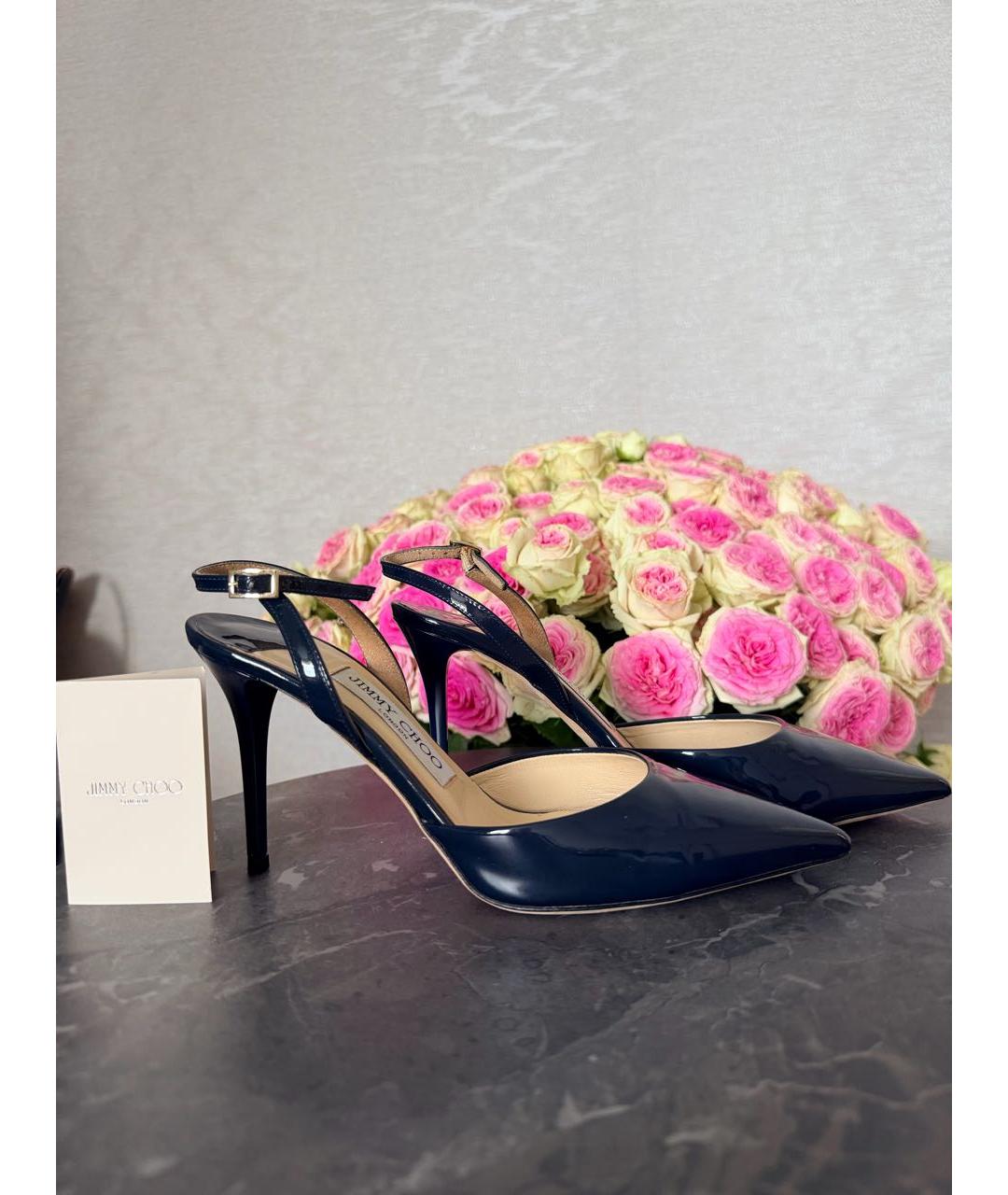 JIMMY CHOO Темно-синие туфли из лакированной кожи, фото 8