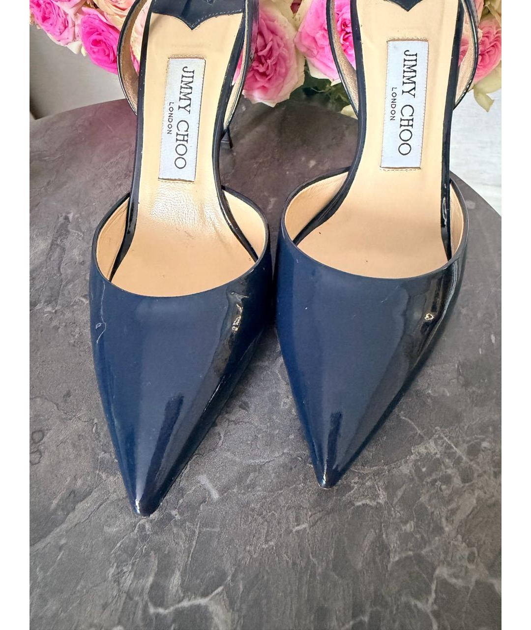 JIMMY CHOO Темно-синие туфли из лакированной кожи, фото 2