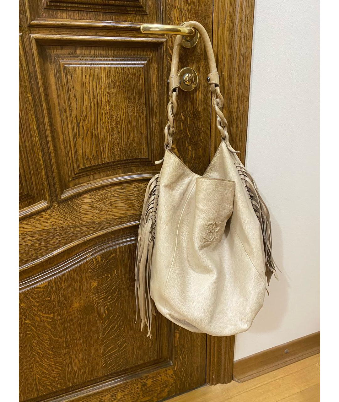 ERMANNO SCERVINO Бежевая кожаная сумка с короткими ручками, фото 8