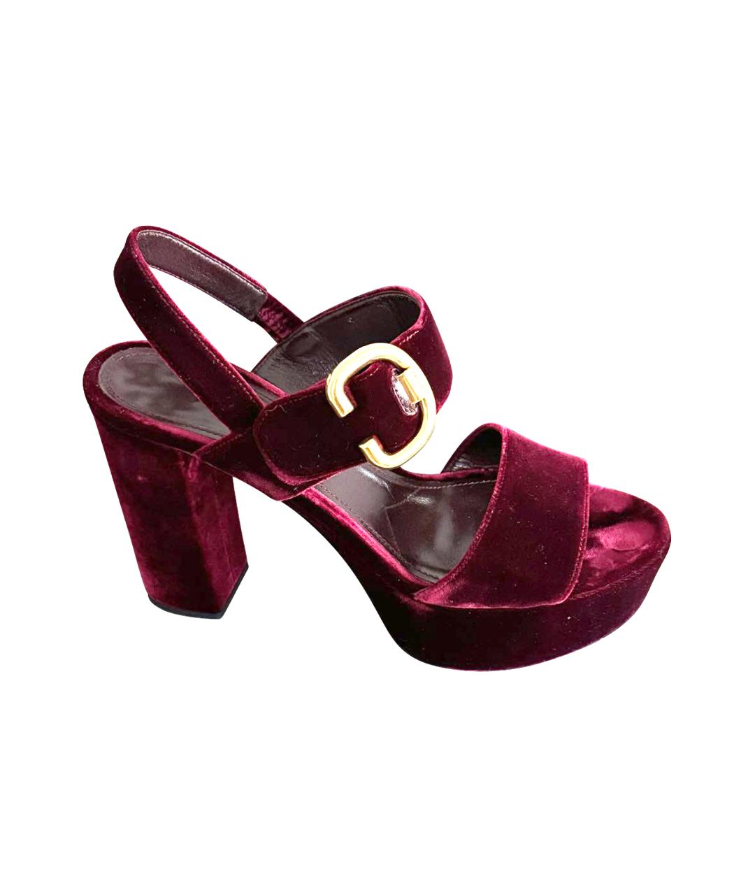 PRADA Бордовые бархатные босоножки, фото 1