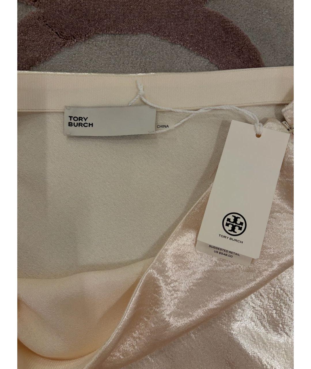 TORY BURCH Бежевая атласная юбка миди, фото 2