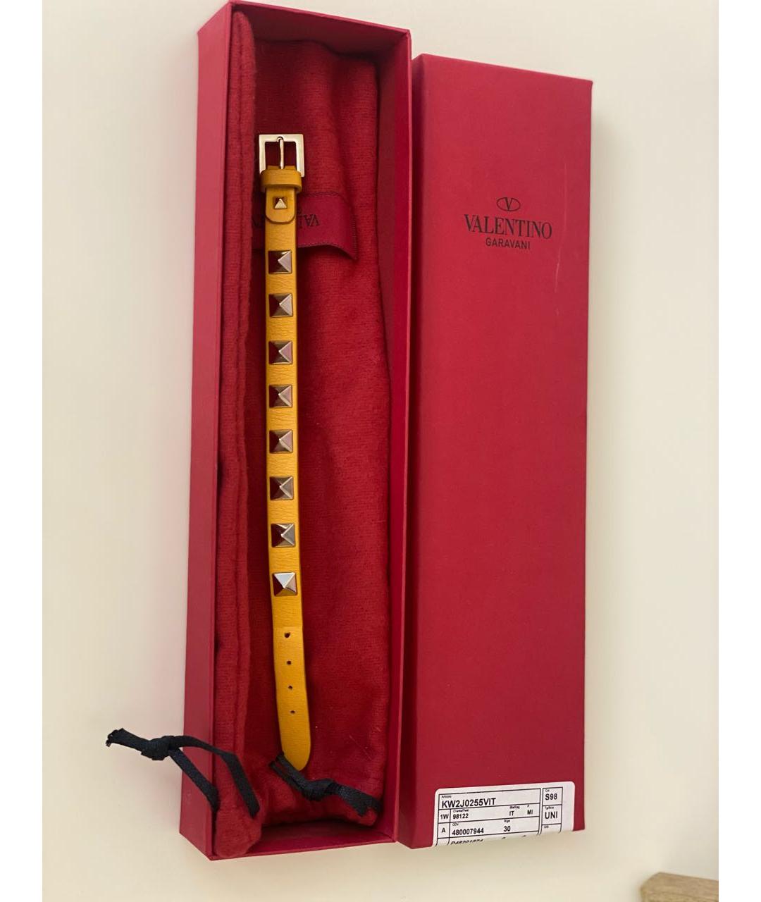 VALENTINO Горчичный кожаный браслет, фото 5