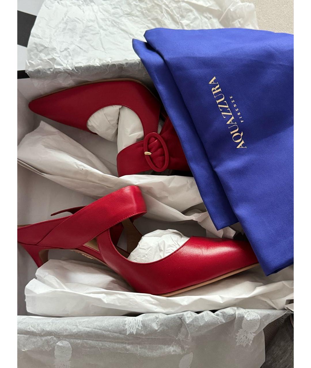 AQUAZZURA Красные кожаные мюли, фото 7