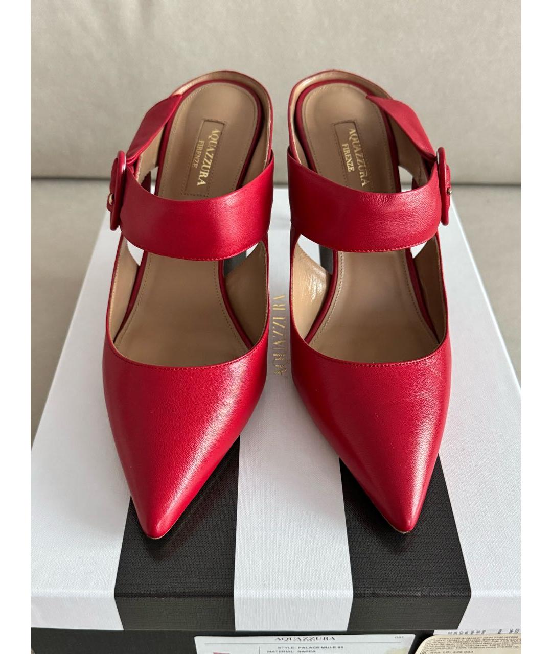 AQUAZZURA Красные кожаные мюли, фото 2