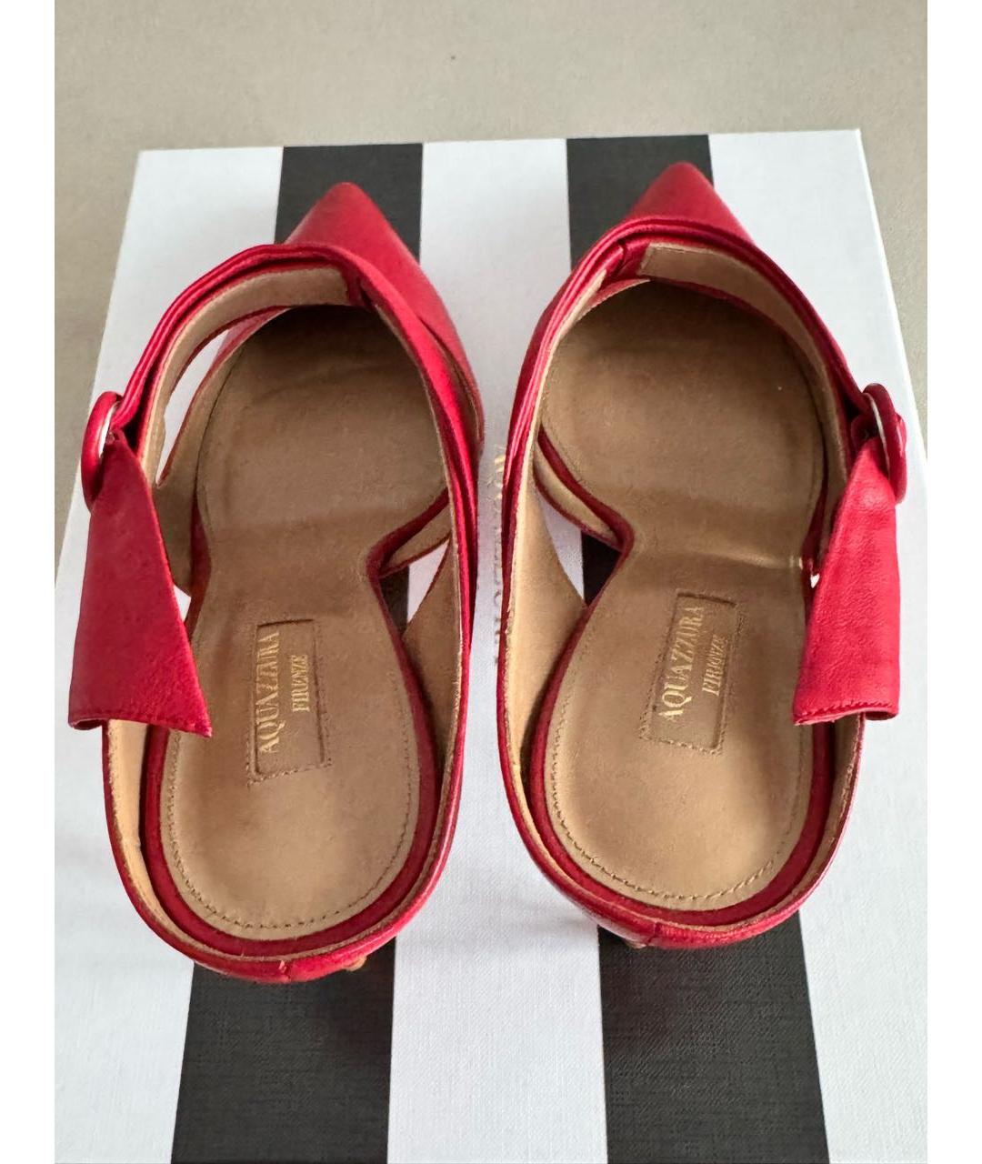 AQUAZZURA Красные кожаные мюли, фото 5