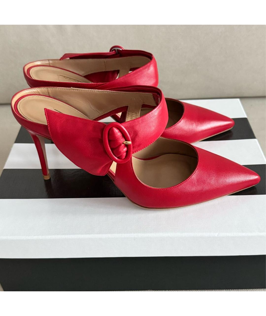 AQUAZZURA Красные кожаные мюли, фото 9