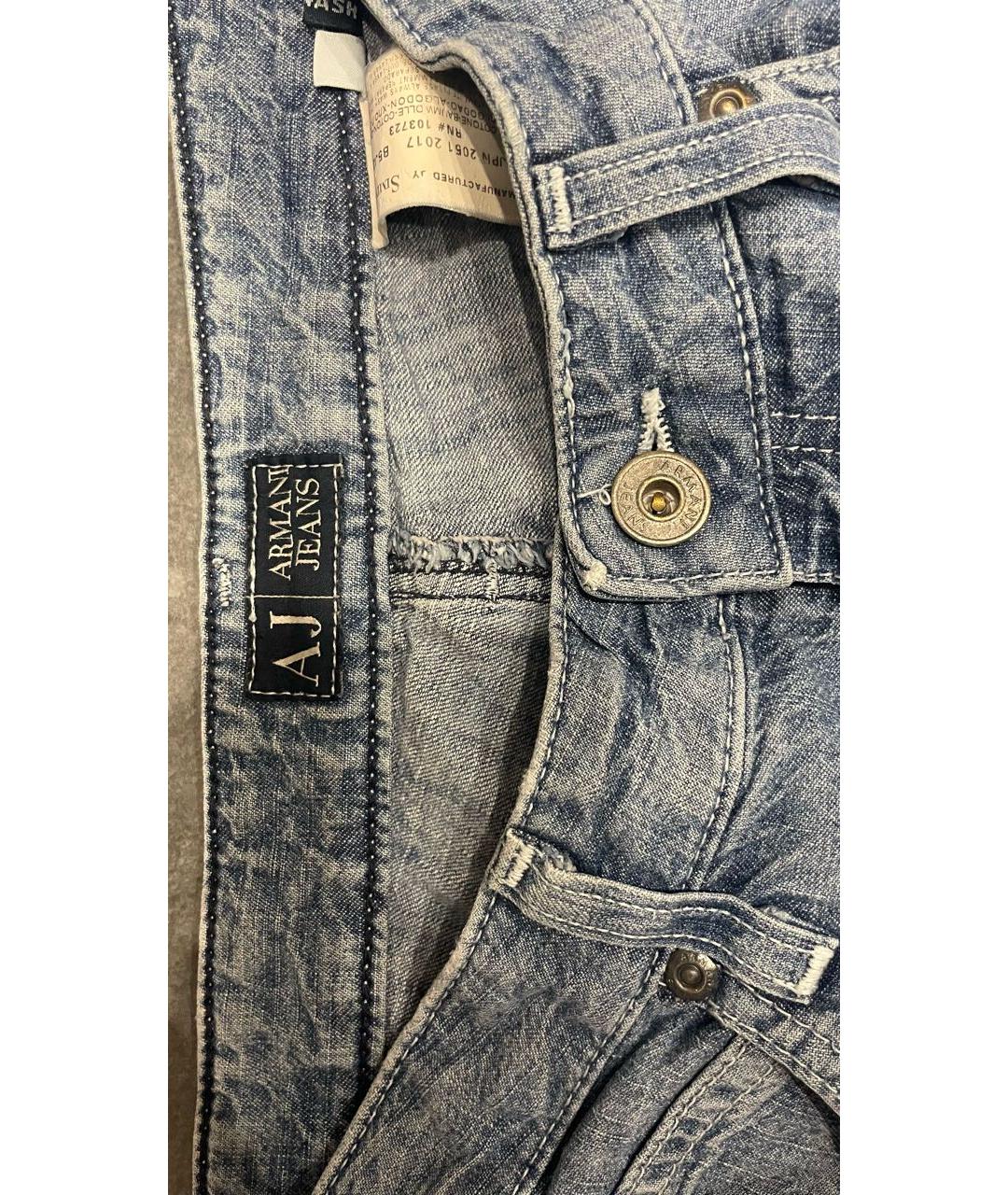 ARMANI JEANS Голубые хлопковые прямые джинсы, фото 3