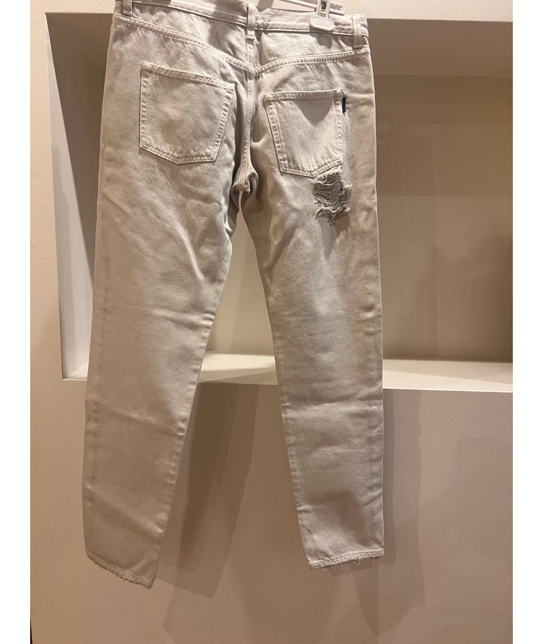 SAINT LAURENT Белые хлопковые прямые джинсы, фото 2
