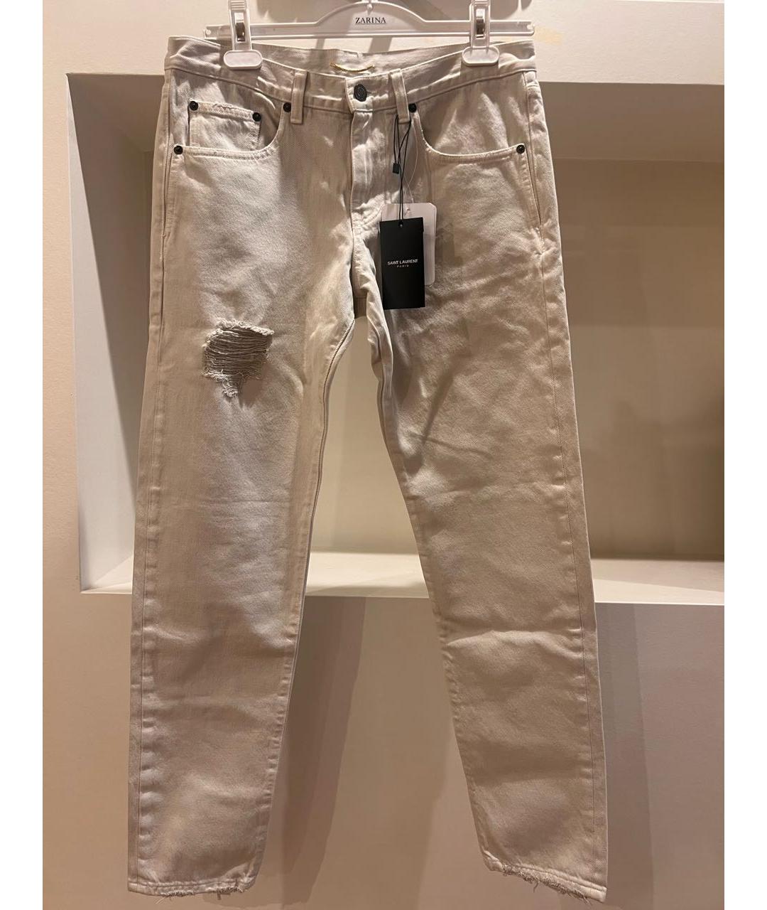 SAINT LAURENT Белые хлопковые прямые джинсы, фото 5
