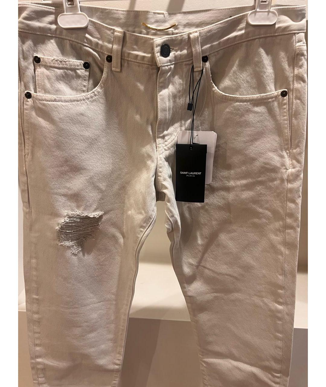 SAINT LAURENT Белые хлопковые прямые джинсы, фото 4