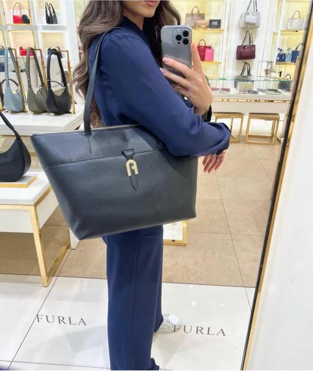 FURLA Черная кожаная сумка тоут, фото 4