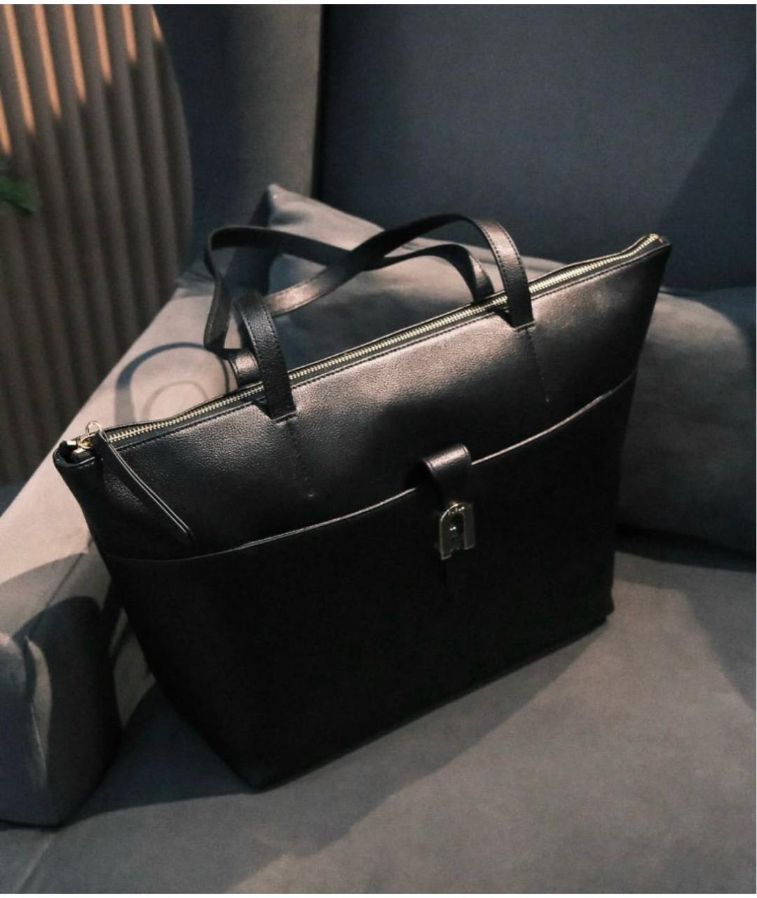 FURLA Черная кожаная сумка тоут, фото 2