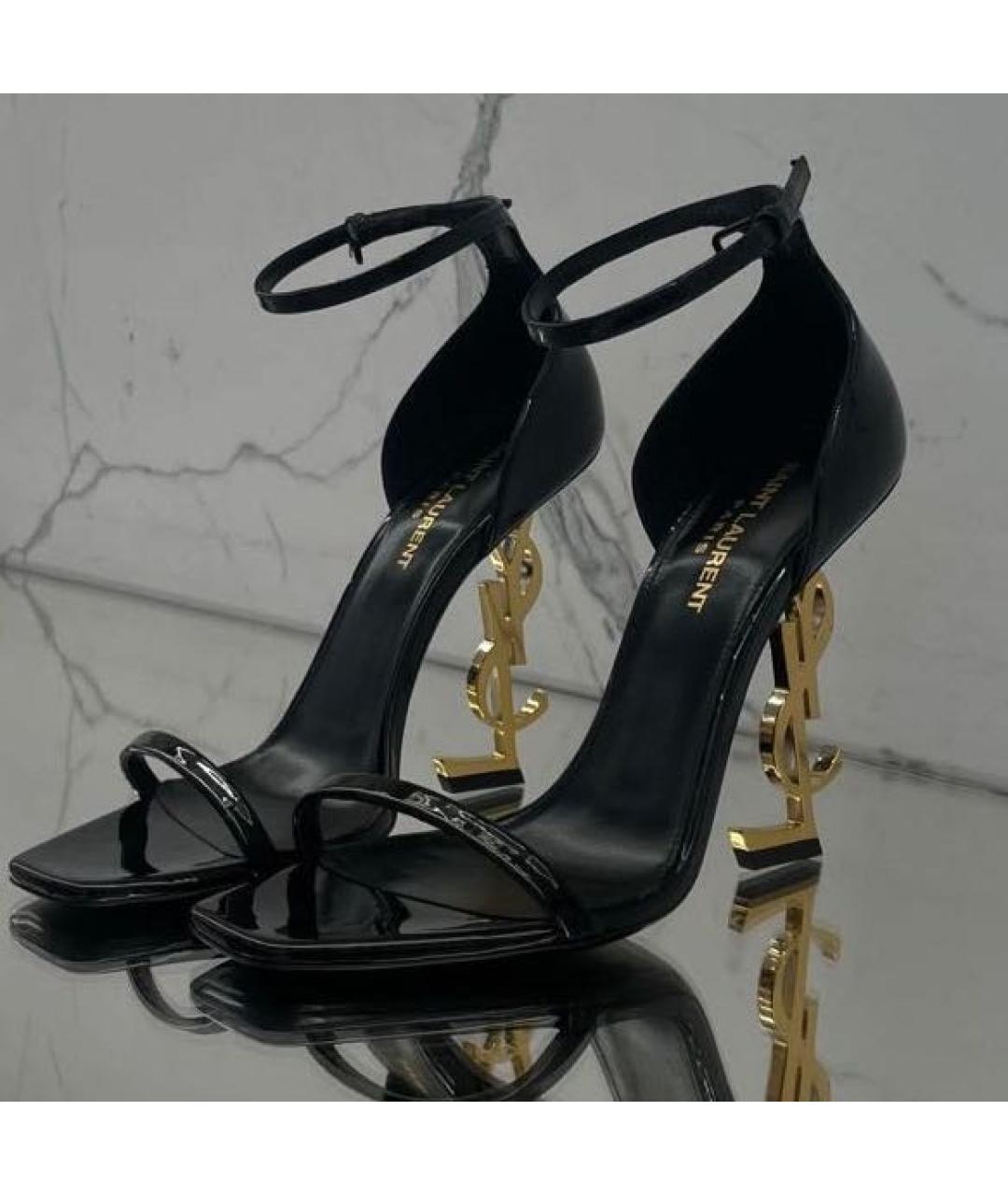 SAINT LAURENT Черные босоножки из лакированной кожи, фото 3