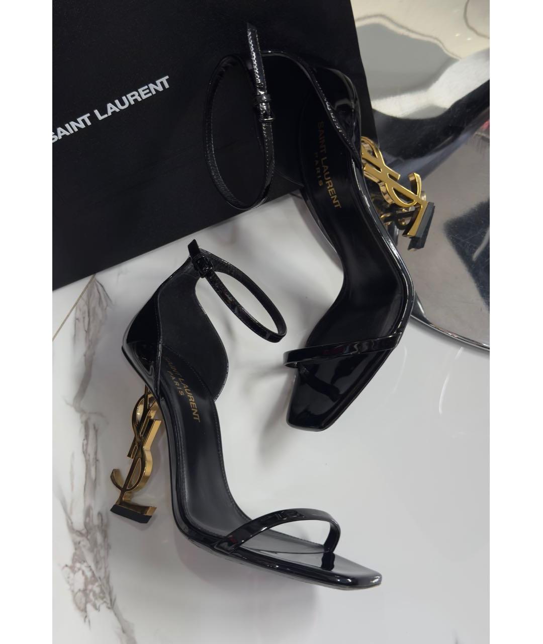 SAINT LAURENT Черные босоножки из лакированной кожи, фото 4