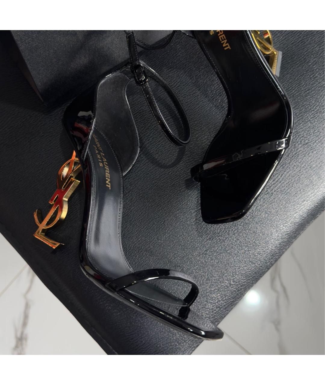 SAINT LAURENT Черные босоножки из лакированной кожи, фото 7
